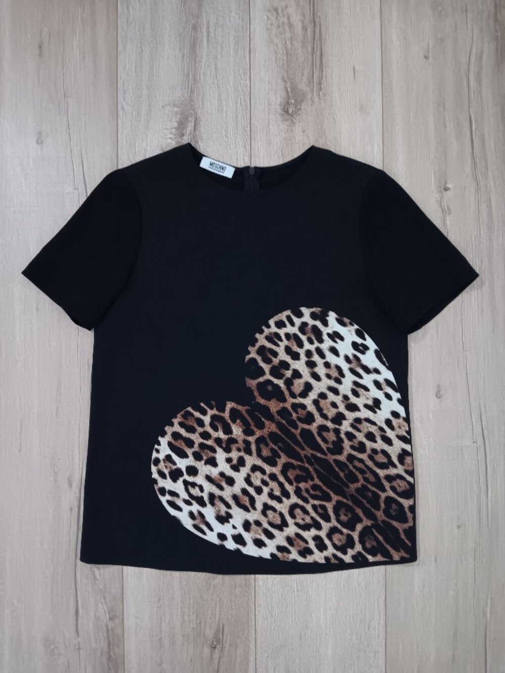 Moschino CheapAndChic Blouse Small Black Leopard Heart Print Short Sleeve Top